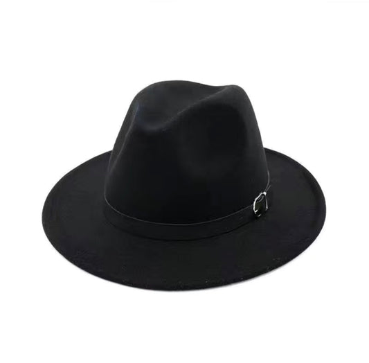 Unisex Big Rim Fedora Hat-  Black