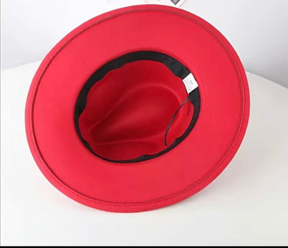 Unisex Big Rim Fedora Hat-  Red