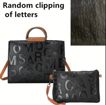Letter Embossed Tote bag 2pcs/1pc Women’s Handbag with Clutch Bag