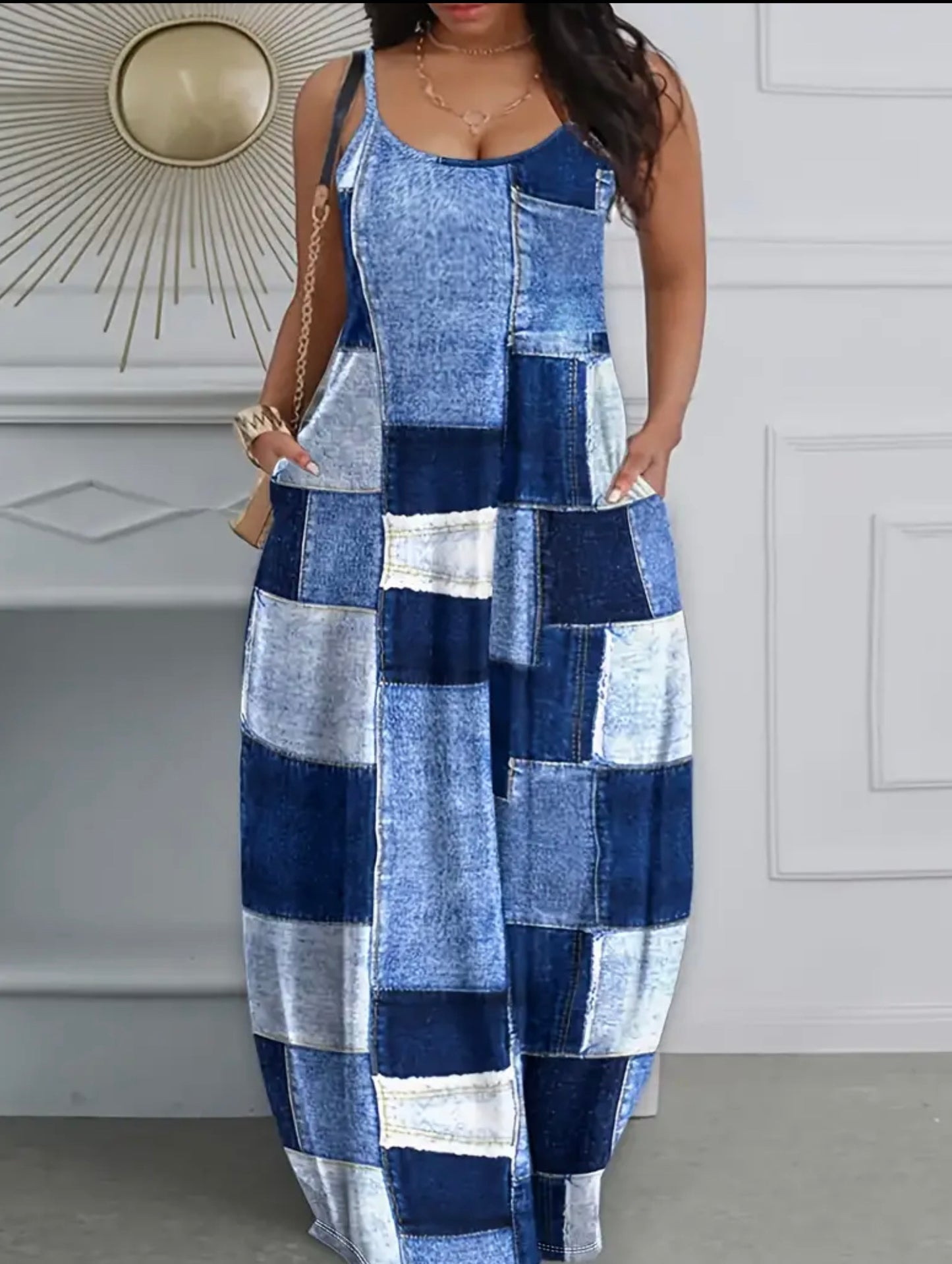 Patchwork Long Dress with Pocket